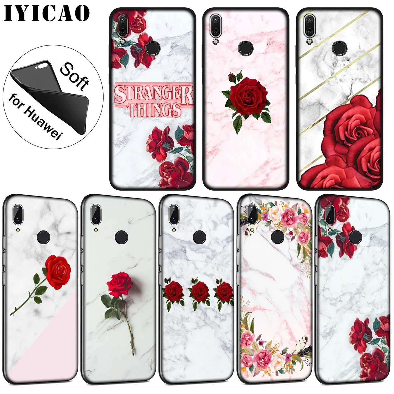 IYICAO Red Rose Power Girl Marble Soft Silicone Case for Huawei P30 P20 Pro P10 P9 P8 Lite Mini 2017 2016 2015 P smart Z 2019 |