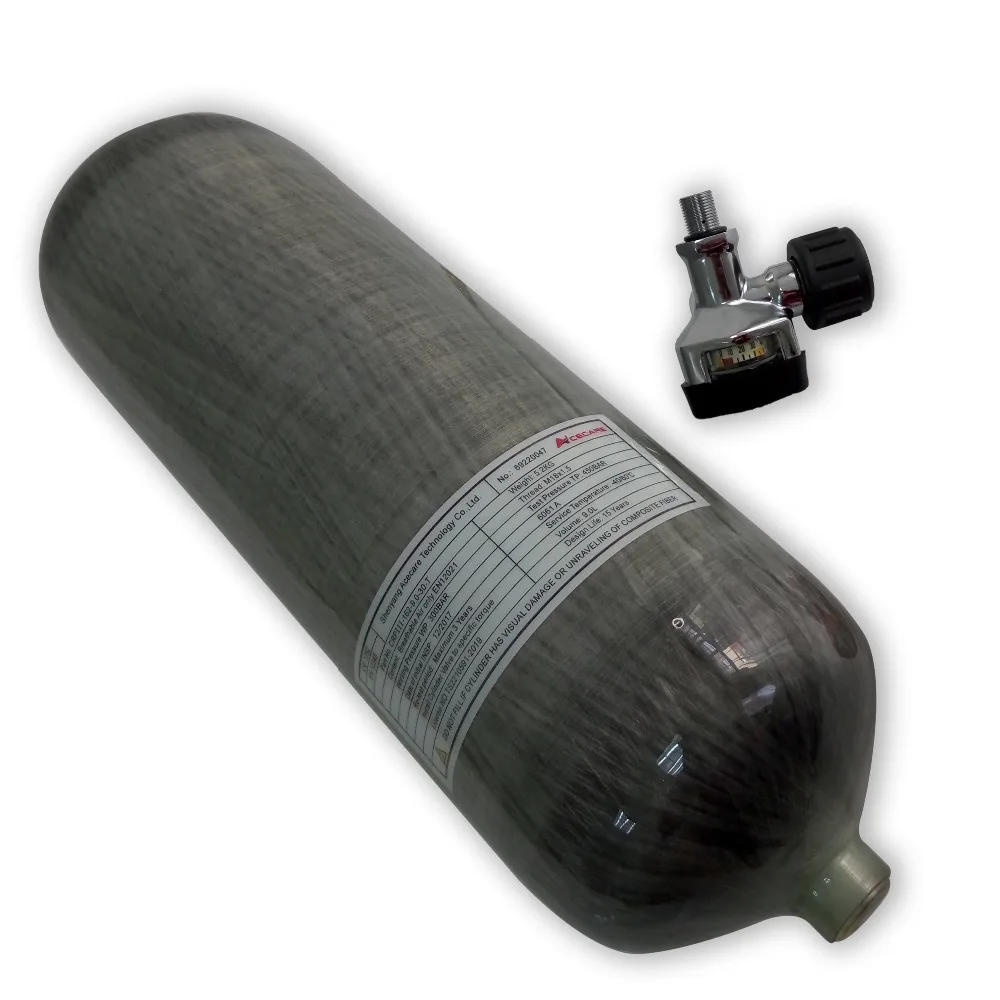 Acecare Design Style 9L 4500psi CE Certificated SCBA Tank Carbon Fiber Cylinder Small Composite Bottle PCP Cylinder with Valve