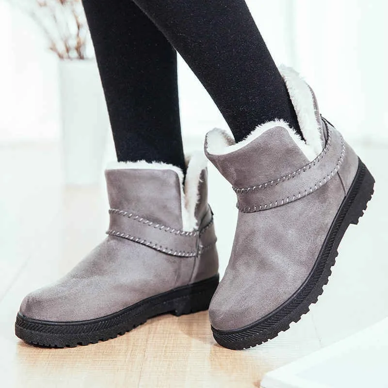 

Fashion Women Snow Boots Winter Warm Flock Boot Shoes Woman Ankle Boots Platform Slip-On Flat Shoes Winter Plus Size 43