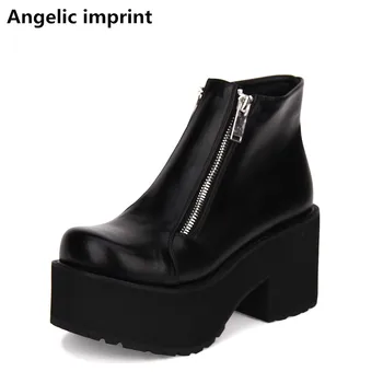 

Angelic imprint mori girl Women punk motorcycle boots lady lolita ankle Boots woman high trifle heels pumps wedges shoes 33-47