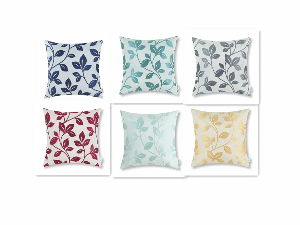 

2PCS CaliTime Cushion Cover Pillows Shell Home Sofa Decor Bedding Big Leaves Poly Linen Blend 18" X 18"(45cm X 45cm)