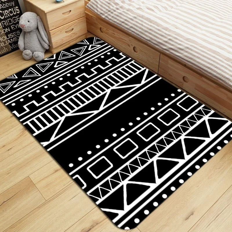 Nordic Geometric Printed Carpet Anti-Slip Absorbent Coral Velvet Floor Rug Doormat Soft Baby Playing Carpets for Living Room - Цвет: 4