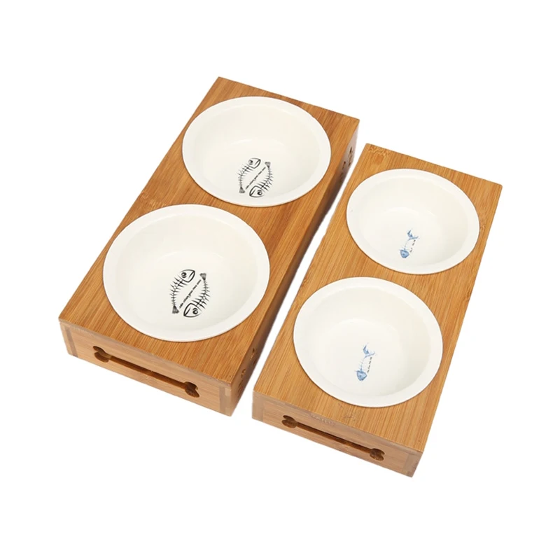 4 Types Pet Double Dog Bowl Bamboo Stainless Steel Ceramic ...
