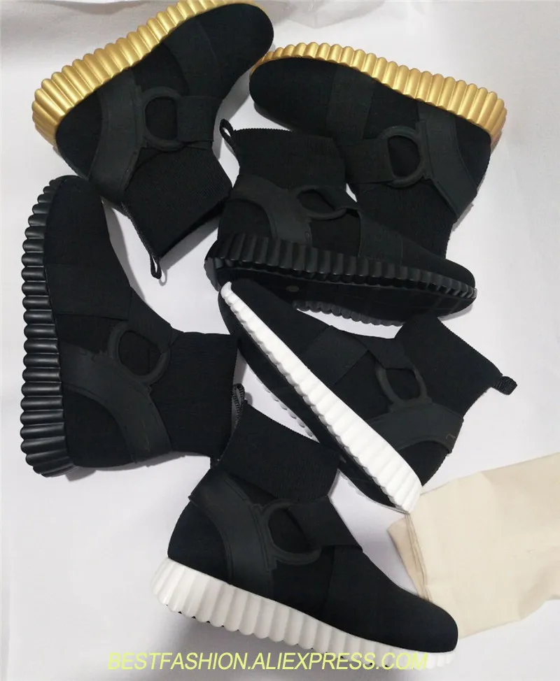 

New Fashion Sock Booties Shoes Stretch Fabric Leather Shoes Women Slip On Knitted Trainer Women Platforms Casual Shoes Boots