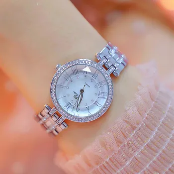 

Explosion Waterproof Hot Selling Watch High-end Roman Numerals Full Rhinestone Watch Round Gold and Silver Female Watch