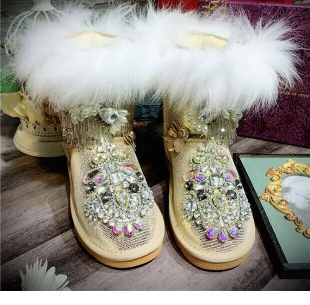 Gold Pelz In Schuhe Neuesten Boden Bohrer Runde boden Antiski ended Fleece Kuh Stiefel Die Fuchs Flache 2019 Baumwolle Europäischen 1pxUawX