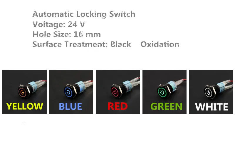 1PCS YT1065 16 mm Black Oxidation Metal Push Button Switch Automatic Locking With 5 Colors LED Power Symbol 24V | Обустройство дома