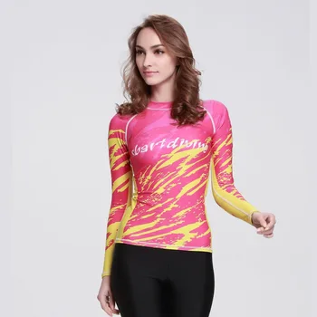 

Women's Long Sleeve Rash Guard Pink / Yellow Digital Printed Design UPF 50+ Rashguard UV Sun Protection Swim Top