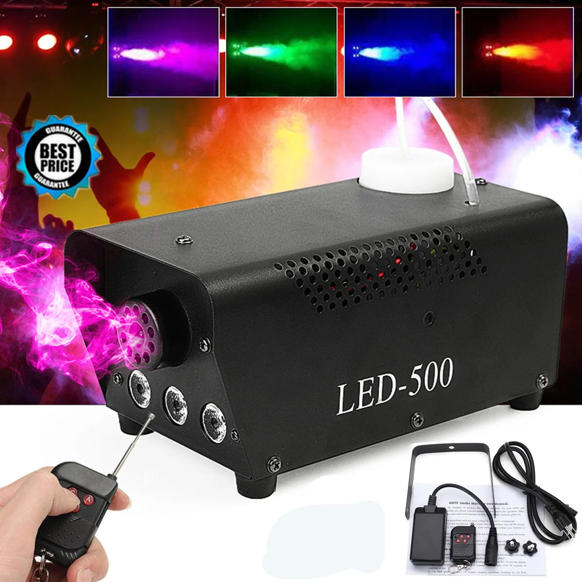

Disco Light LED 500W Remote Control Fog Smoke Machine Christmas DJ Party Stage Light RGB Smoke Projector Christmas Decoration