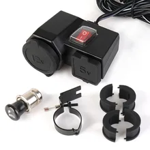 12-24V Waterproof Motorcycle Handlebar Cigarette Lighter Power Adapter Motorbike Mobile GPS Charger 5V/2.1A Dual USB Socket