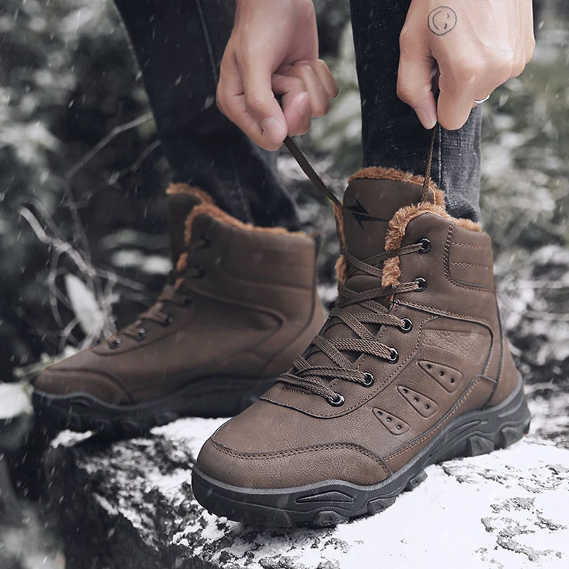 

Winter Men's Snow Boots Big Size 46 Warm Plush Fur Ankle Boots for Male Winter Men Shoes botas hombre 824m