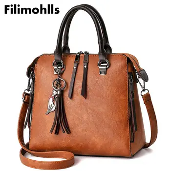 

High Quality Retro Shoulder Bag Simple Crossbody Bag Tote 2019 Fashion Scrub Women Bucket Bag Vintage Tassel Messenger Bag F-6