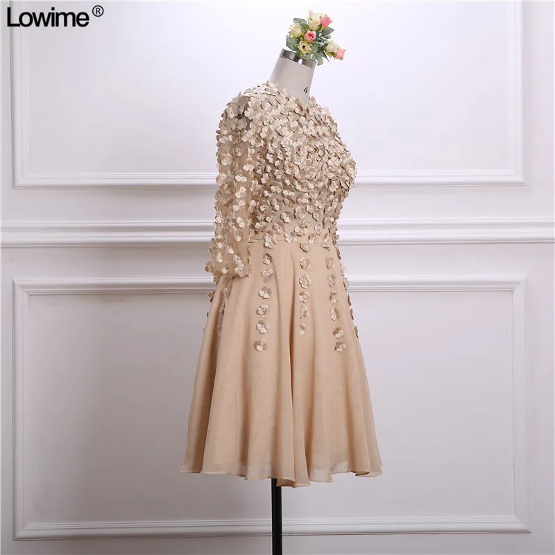 2018 Hot Sale Chiffon Short Cocktail Dresses Party Dresses Appliqued Plearls Long Sleeves Zupper Back Gowns (3)