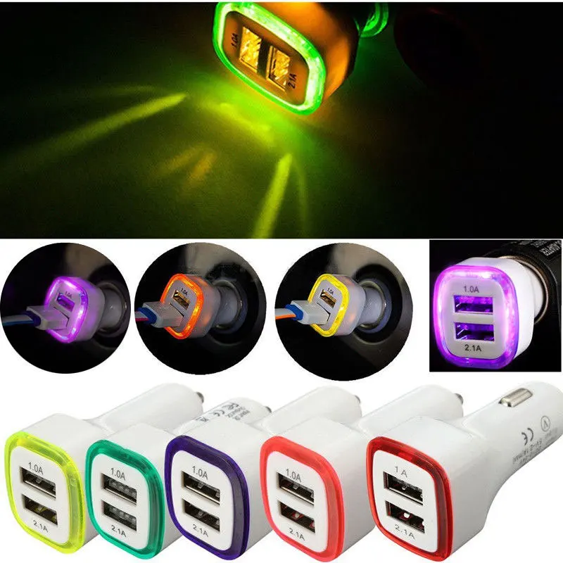 

Universal 2.1A 1.0A 5W Portable LED Dual USB Car Charger 2 Ports Adapter Cigarette Socket Lighter For iPhone 8