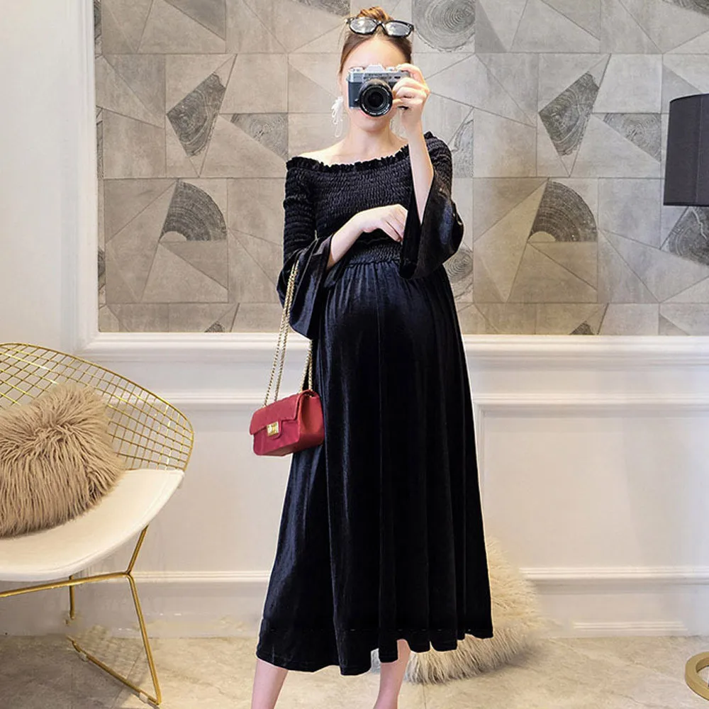 

maternity gown for photo shoot pregnancy Spring and summer new fashion word shoulder pregnant women dress maternity clothes