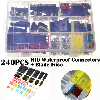 

240PCS HID Waterproof Terminal Electrical Wire Connectors and Vehicle Blade Fuses Automotive Mini Fuse Set 7Colors