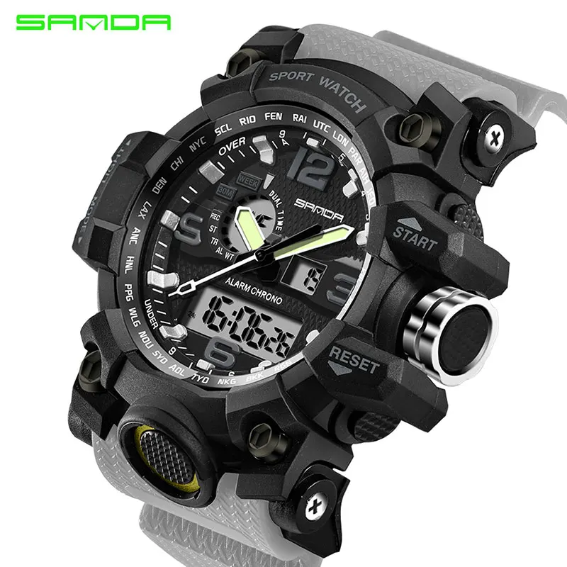Сандалии в стиле милитари спортивные часы мужские лучший бренд класса люкс известный электронный светодиодный цифровой наручные часы для мужчин мужской часы Relogio Masculino - Цвет: black gray
