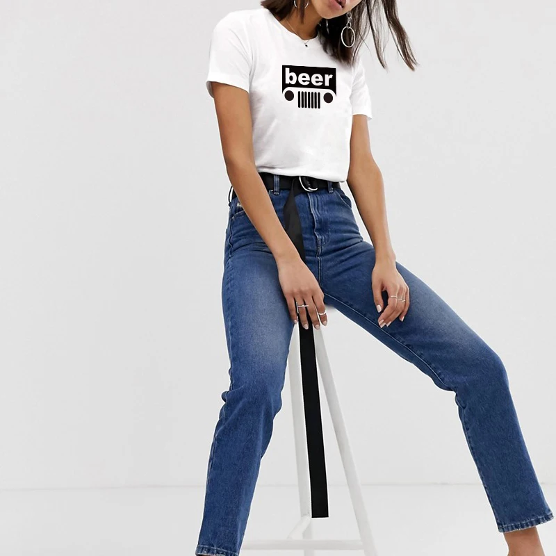 

Vogue Summer Women T Shirts Casual Beer Art Letter Printed Harajuku O-Neck Tops Short Sleeve Female Tees Streetwear Clothes