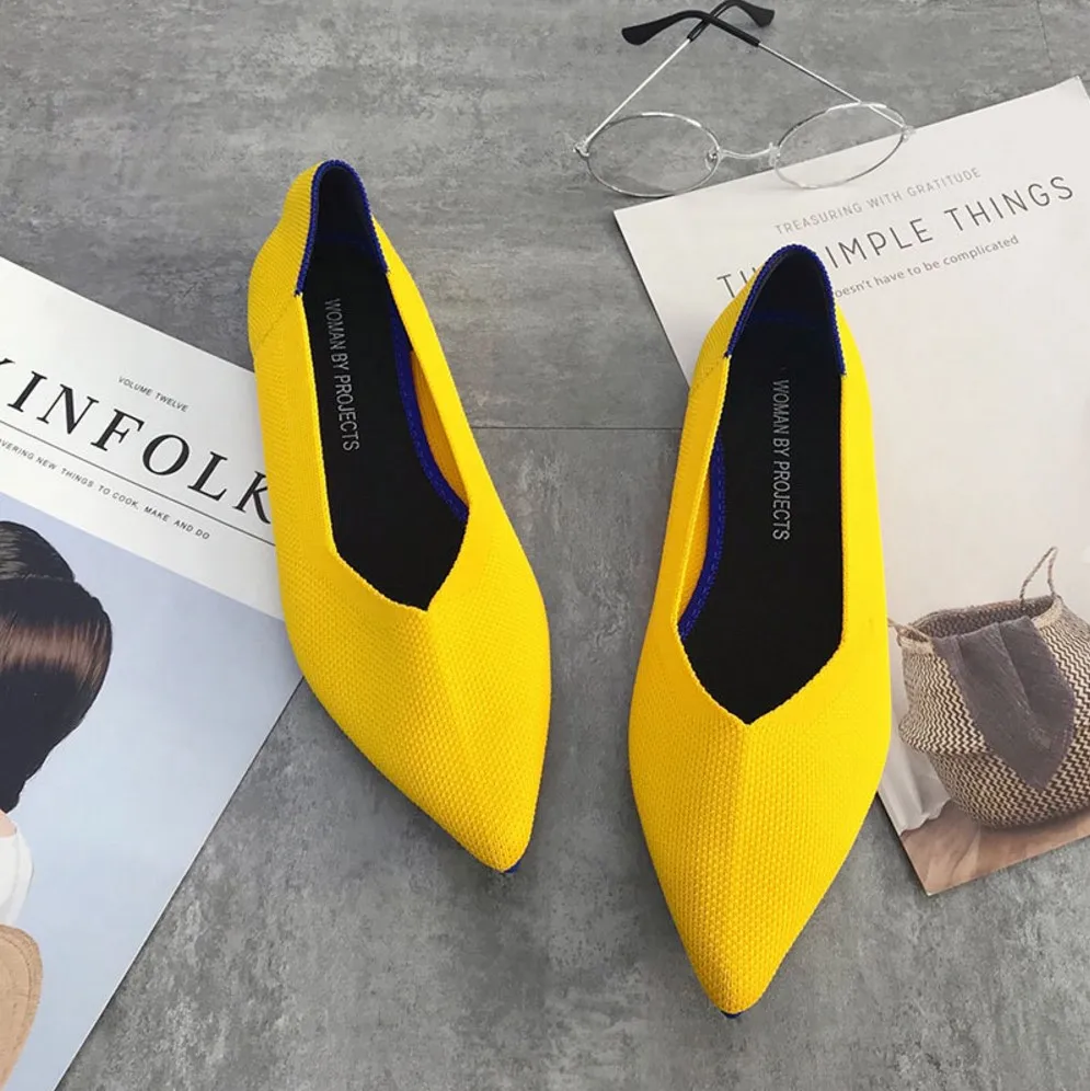 

19 summer knit pointed shallow mouth flat bottom cool shoes simple versatile breathable soft bottom women's shoes