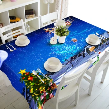 

Customize Christmas Tablecloth Blue Red Santa Claus Series 3D Printed Thicken Cotton Wedding Party Round Rectangular table cover