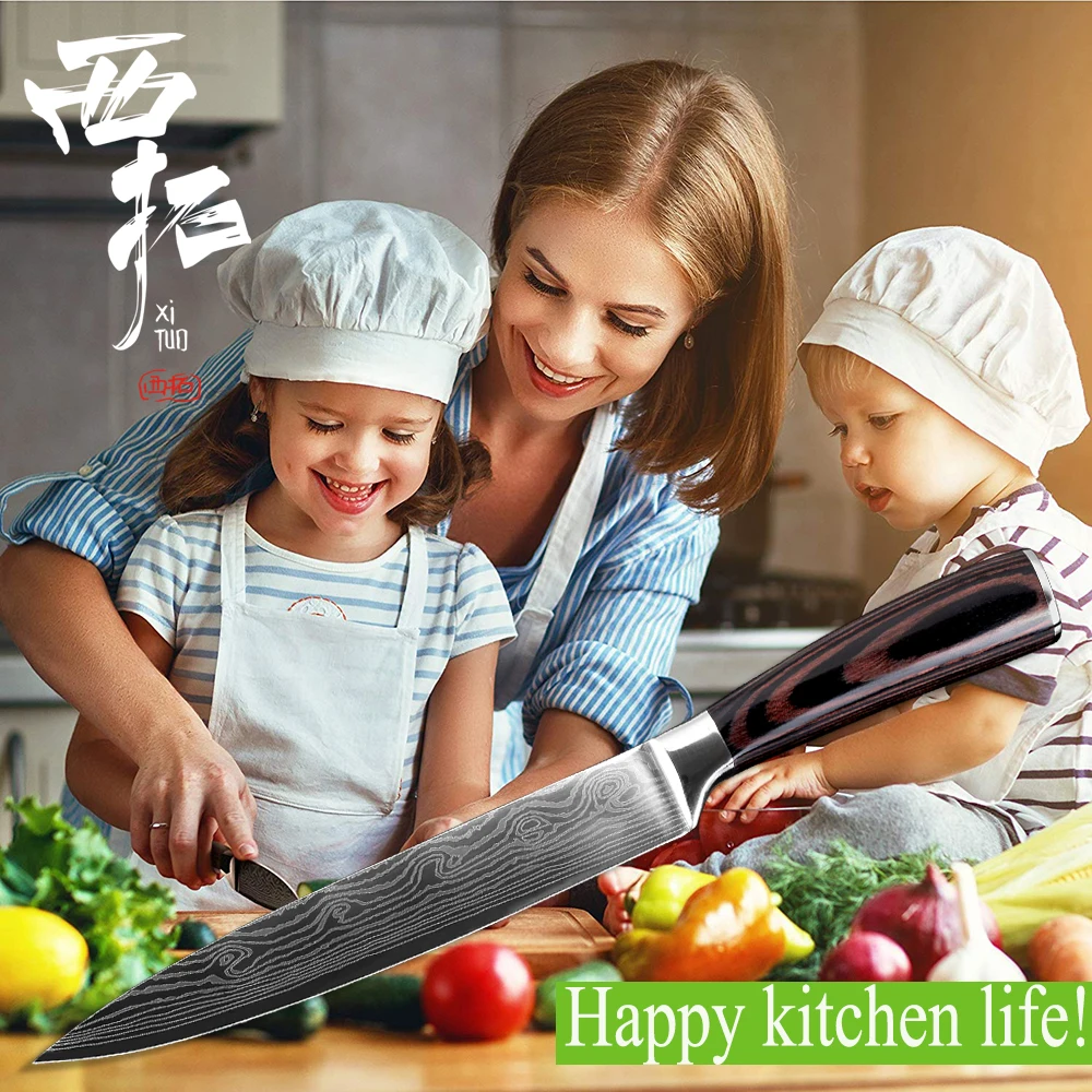 High quality 8"inch Utility Chef Knives Imitation Damascus steel Santoku kitchen Knives Sharp Cleaver Slicing Knives Gift Knife - Image 6