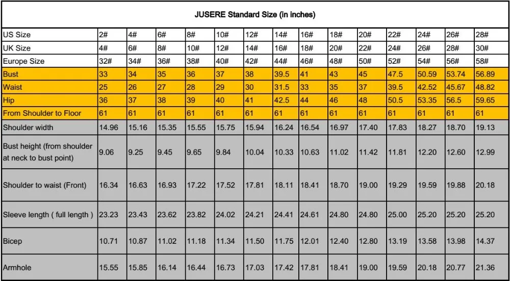 9.Size chart in inches