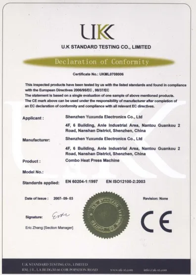 Combo heat press CE certificate