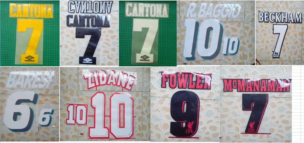 

Retro flocking CANTONA R.BAGGIO BECKHAM BARESI ZIDANE FOWLER HENRY MCMANAMAN NAMESET PATCH BADGE