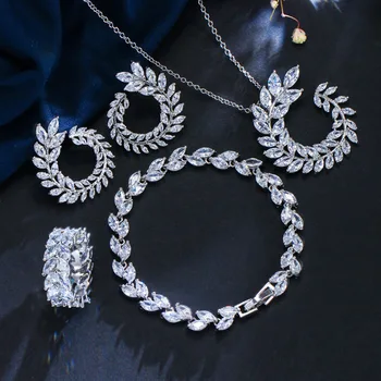 

Cubin Zirconia women's jewelry sets shinning rings bracelets necklace earrings white color flowers top jewelry sets for bride