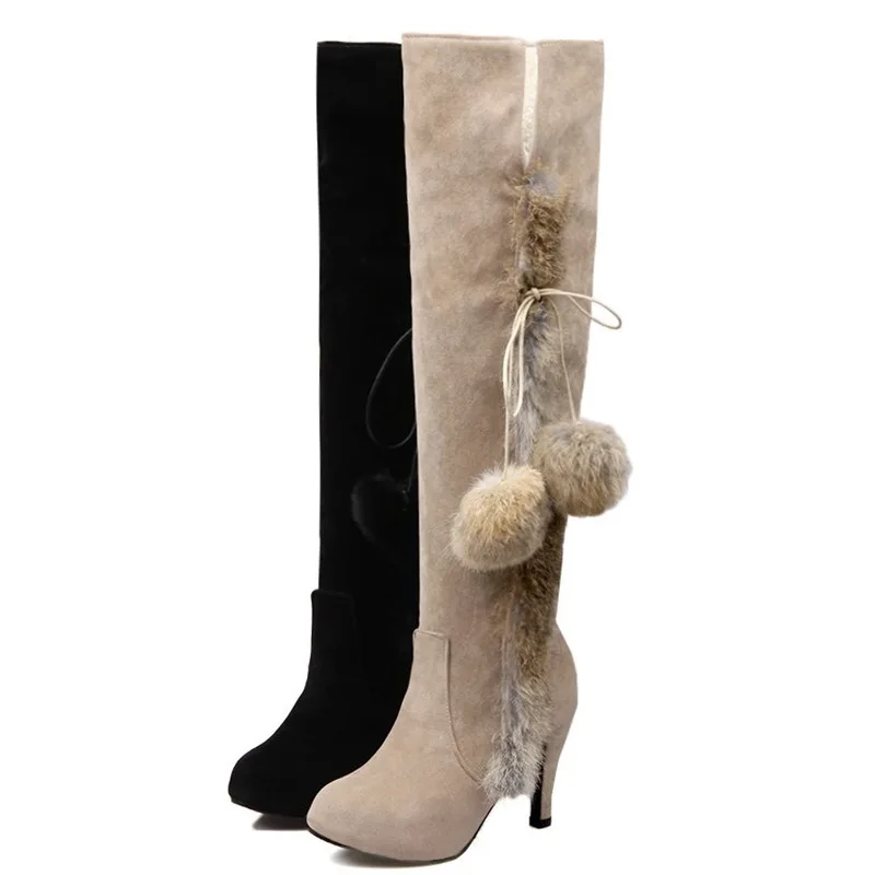 

2016 new arrive fashion  snow winter boots sexy lady shoes high heels knee high motorcycle boots flock women's long boots