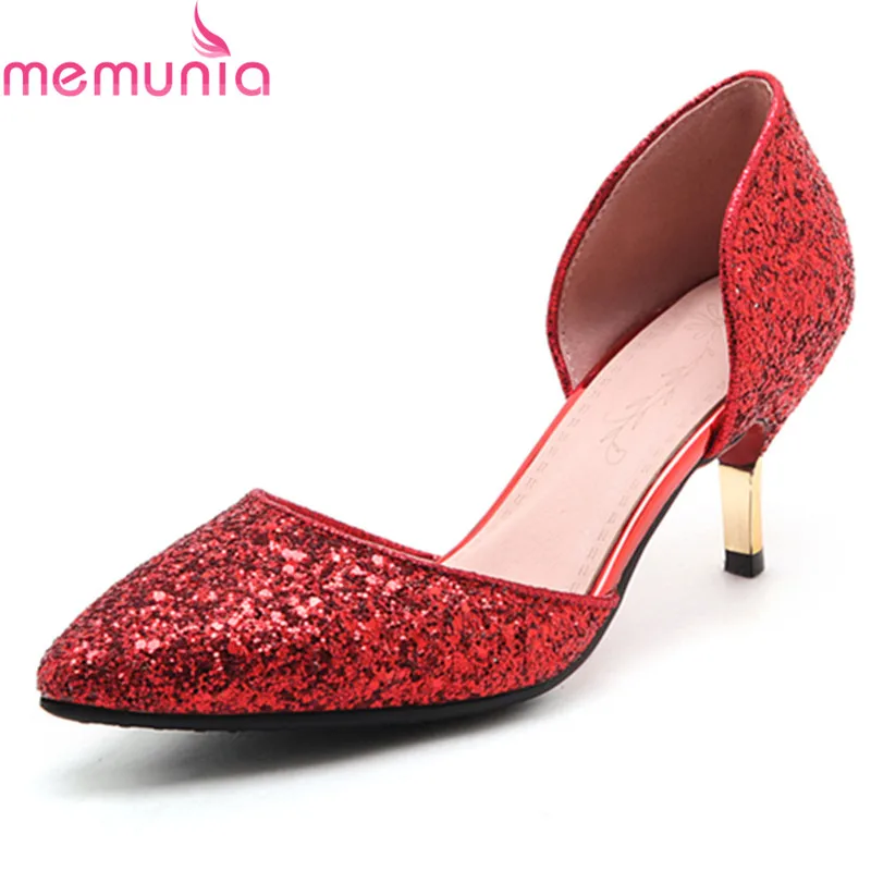 

MEMUNIA plus size 34-43 sexy red pumps women shoes stiletto high heels pointed toe concise solid high quality wedding shoes