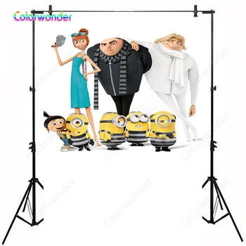 

Kids Birthday Backdrops for Photography Bad Guy Gru Minion with Their Family Member White Background for Baby Shower Party Prop