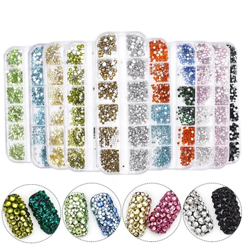 

1 Box Nail Crystals AB Nail Art Rhinestones Round Beads Flat back Glass Charms Gems Stones 6 Sizes for Nails Decoration