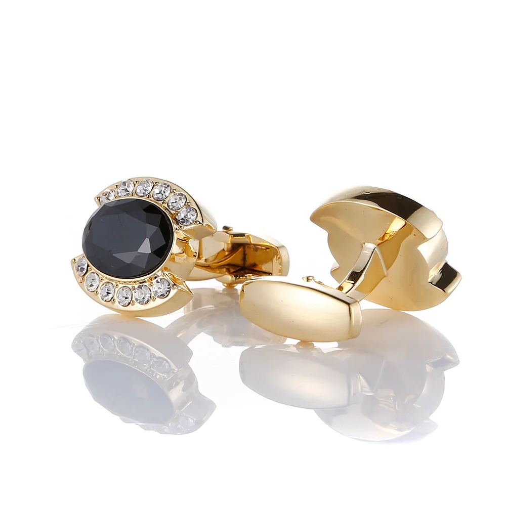 

New Mens Gold Cufflinks Luxury Black Crystal Cuff links Buttons Wedding Men French Lawyer Copper Cufflink Shirt Cuffs Jewelry
