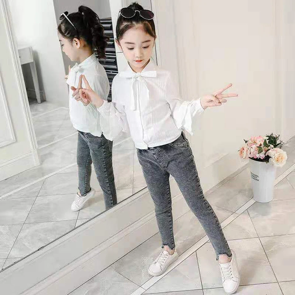 Slim Girls Jeans Pants For Kids 3 6 8 12 Years Autumn Spring Children Girl Pants Solid Color Durable Baby Girls Jeans Pants