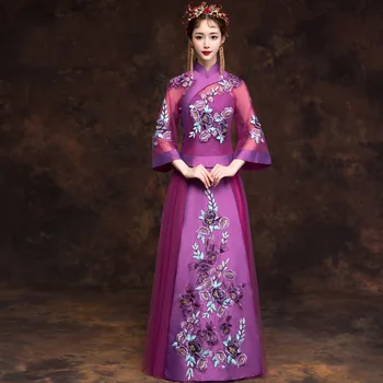 

Chinese Woman Marrige Suit Oriental Bride Wedding Dress High Quality Embroidery Flower Hanfu Clothing Vintage Purple Vestidos