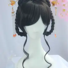 Китайский стиль Косплей древние волосы Hanfu костюм весь парик с косой челкой
