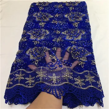 

Nigerian Lace Blue Bridal Swiss Voile High Quality Guipure French Lace Fabric With Beads Embroidered African Lace Fabric Tulle