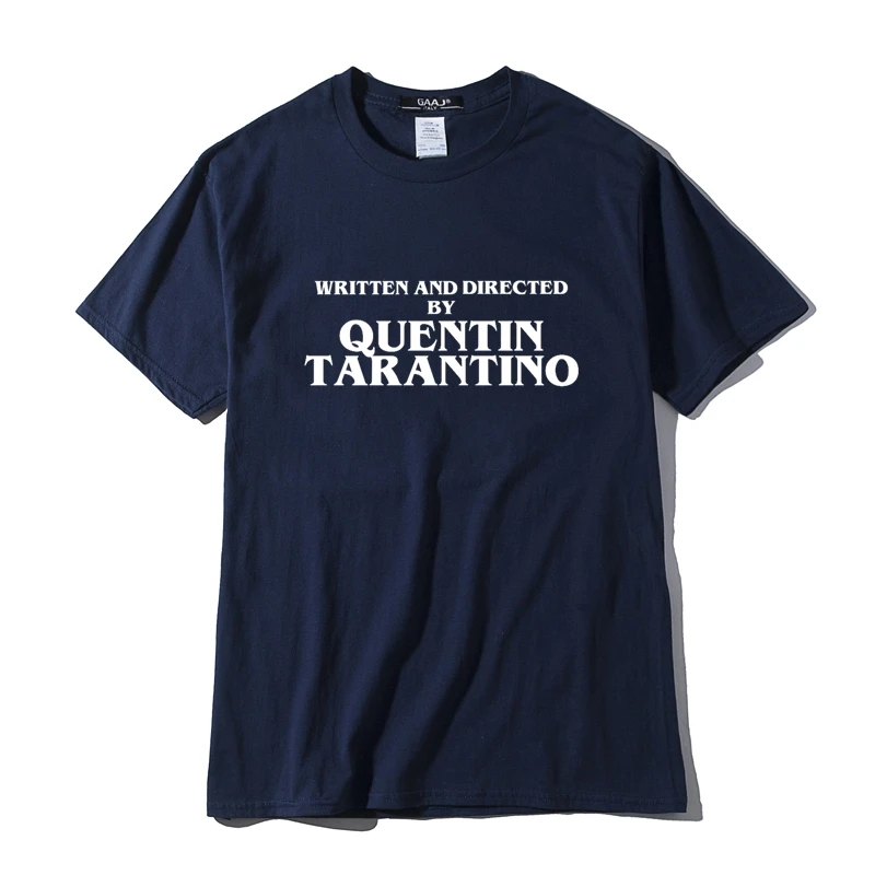 Написанная и направленная Квентин Тарантино Мужская футболка уличная хип-хоп футболка одежда Женская Мужская хлопковая футболка желтая забавная футболка - Цвет: Navy Blue