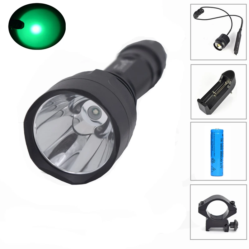 

1 Mode For Fishing Flashlight C8 XML Q5 LED Working Lamp Torch green Light +Charger+mount+Remote Switch+Battery