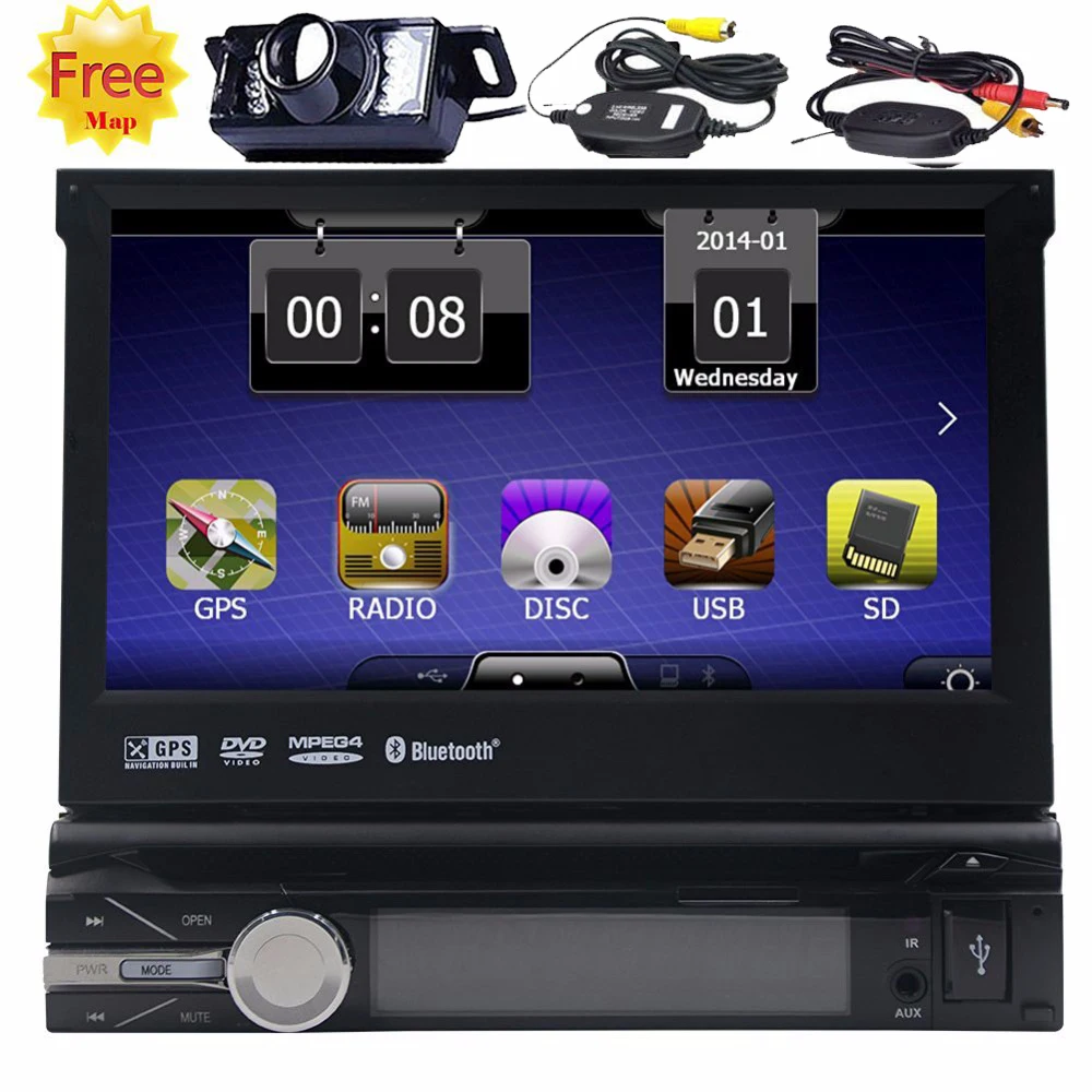 

Wireless Backup Camera 8GB GPS Map Audio Stereo 1din Car DVD Radio 800MHZ CPU Headunit FM AM RDS Receiver Subwoofer Aux NOTV
