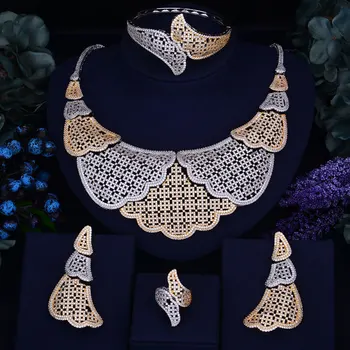 

GODKI Luxury Leaf Feather Women Nigerian Wedding Naija Bride Cubic Zirconia Necklace Dubai 4PCS Jewelry Set Jewellery Addiction