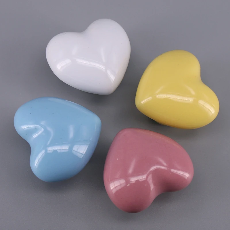 4 Colors Heart Ceramic Drawer Knobs Pulls Dresser Handles Unique