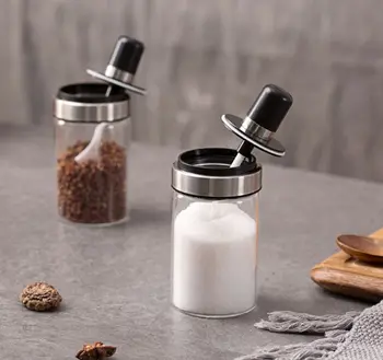

High Borosilicate Glass Spice Jars Clear Seasonning Box Condiment Jar With Lids Spoon Kitchen Bottle Container