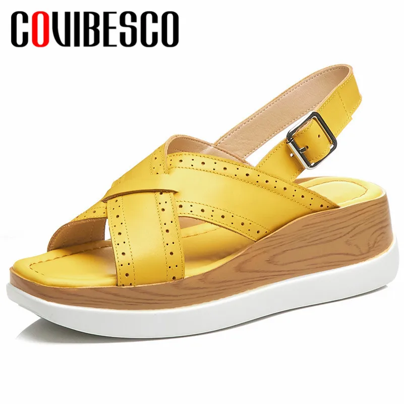 

COVIBESCO 2019 Summer Fashion Punk Square Toe Flats Women Sandals Solid Genuine Leather Buckle Neutral Party Casual Shoes Woman