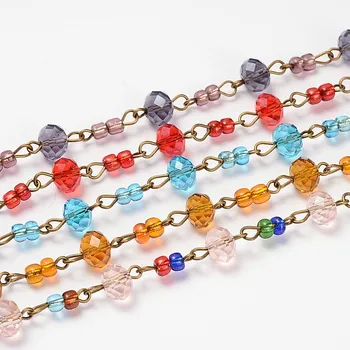 

5 Strands Glass Abacus Beads Chains for Necklaces Bracelets Making with Glass Seed Beads and Antique Bronze Iron Eye Pins