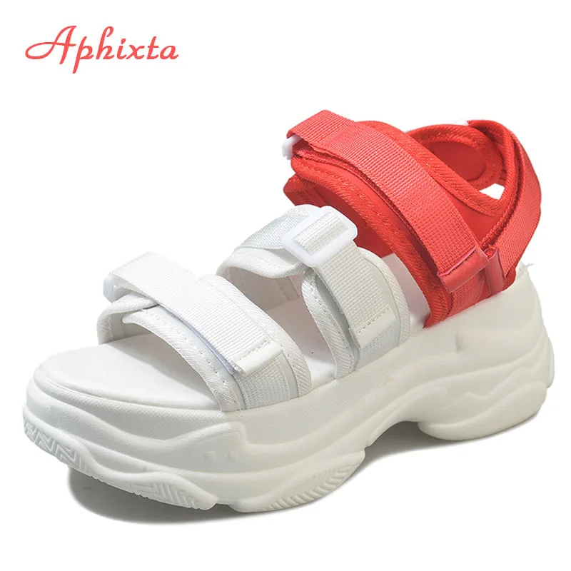 Aphixta/6,5 см; Босоножки на платформе и каблуке; женская обувь на танкетке; женская парусиновая Летняя обувь с пряжкой и застежкой-липучкой; zapatos Mujer; женские босоножки