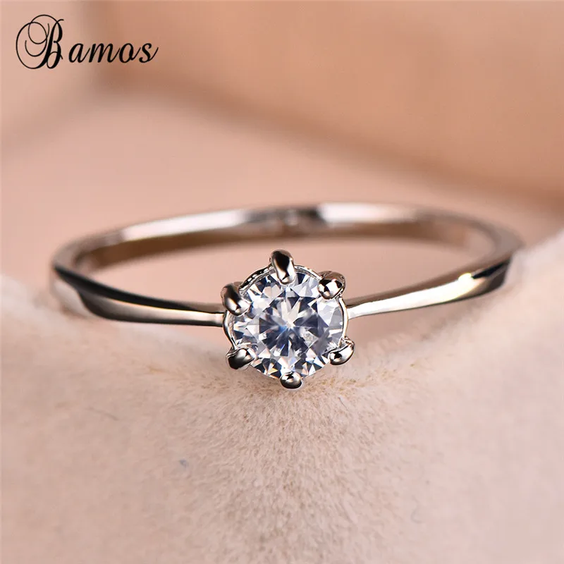 

Bamos Thin White Cubic Zirconia Ring Promise Wedding Rings For Women 925 Sterling Silver Filled Minimalist Jewelry Lovers Gift