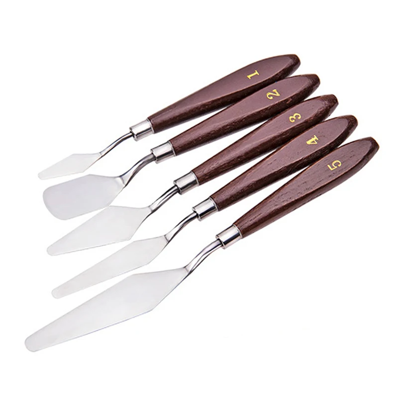 

5pcs Spatula Knives Triangular Handle Set Blade Sketched Lines Easy Grip Detail Paint Brush Palette Scraper Oil Painting Tool