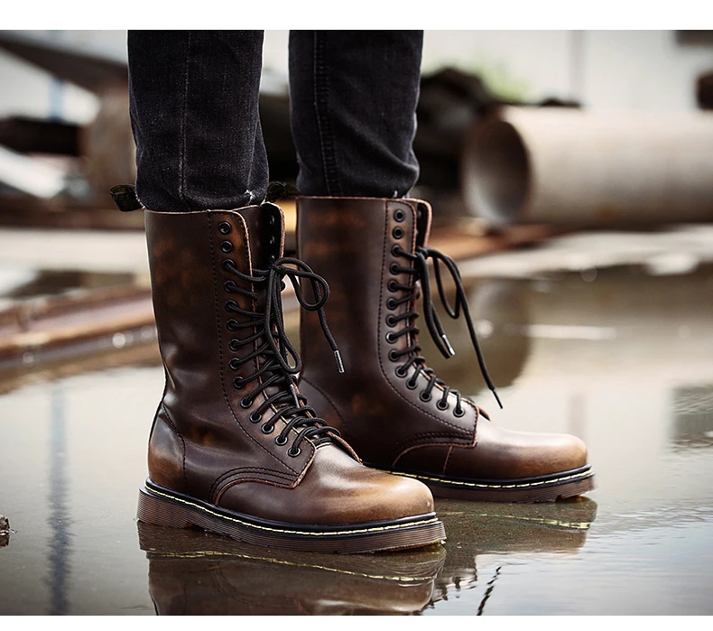 Брендовые ботинки в байкерском стиле для влюбленных; Рабочая обувь; мужские зимние высокие армейские ботинки; мужские кожаные повседневные Роскошные армейские ботинки